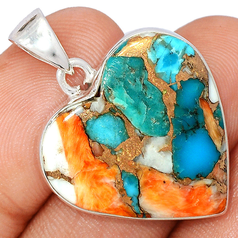 1.3" Heart - Spiny Oyster Arizona Turquoise Pendants - SOTP1255