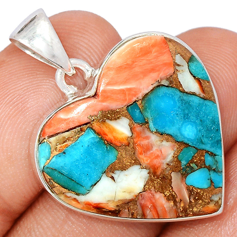 1.3" Heart - Spiny Oyster Arizona Turquoise Pendants - SOTP1261