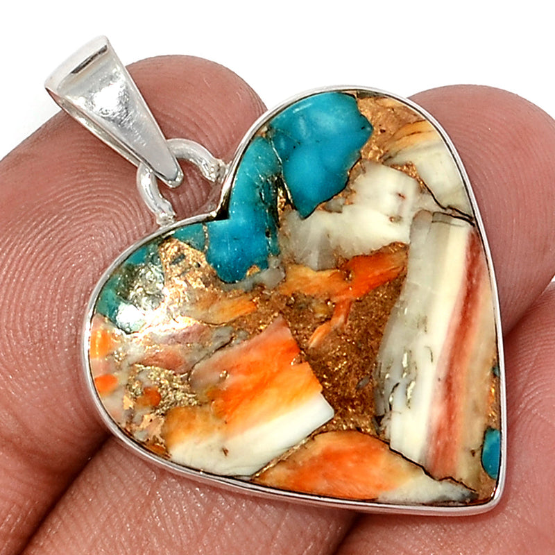 1.5" Heart - Spiny Oyster Arizona Turquoise Pendants - SOTP1277