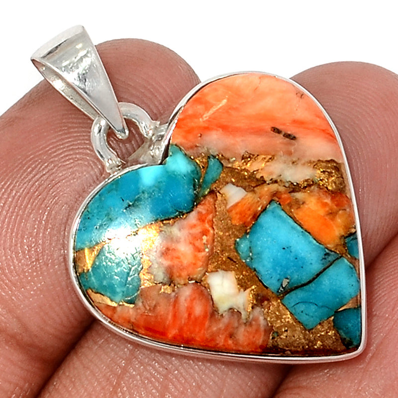 1.3" Heart - Spiny Oyster Arizona Turquoise Pendants - SOTP1282