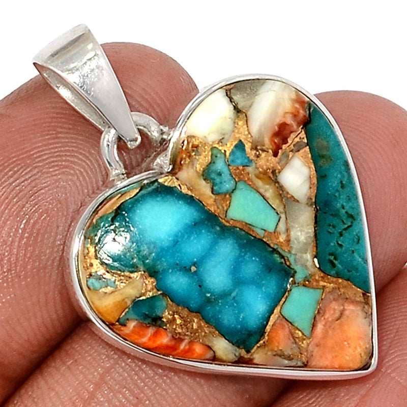 1.3" Heart - Spiny Oyster Arizona Turquoise Pendants - SOTP1283