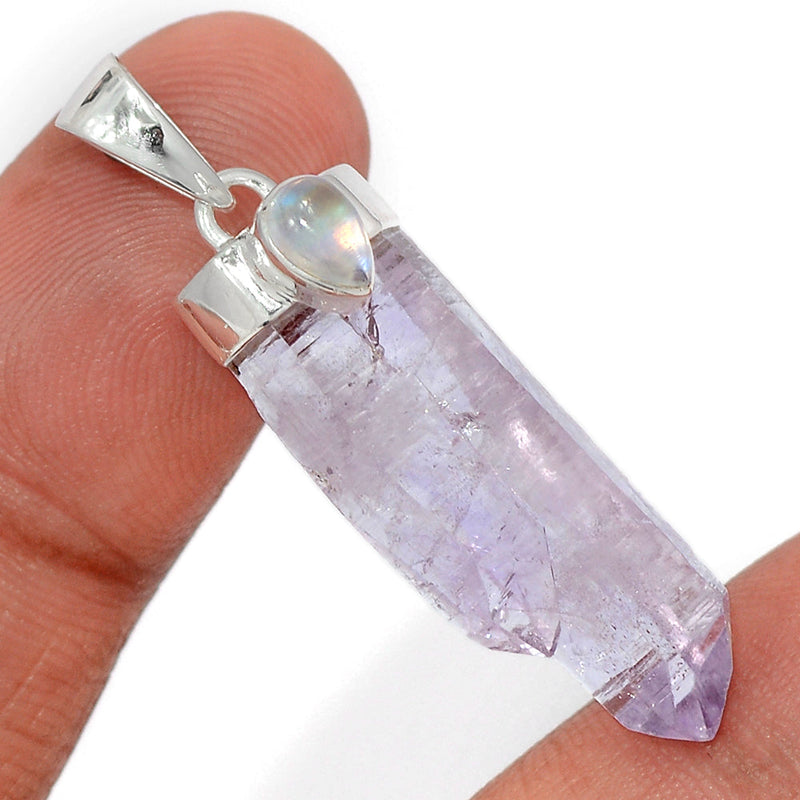 1.6" Vera Cruz Amethyst Crystal & Rainbow Moonstone Pendants - VCAP170