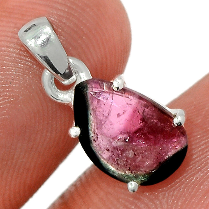 0.7" Claw - Watermelon Tourmaline Slice Faceted Pendants - WTFP7