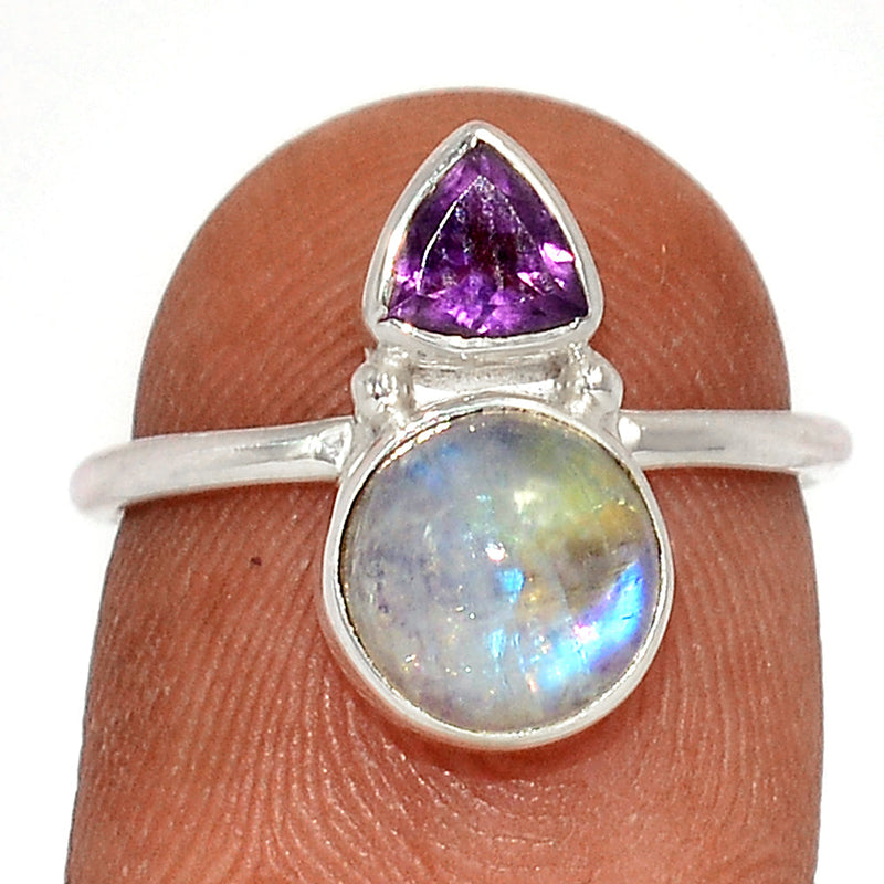 Rainbow Moonstone & Amethyst Faceted Ring - AMFR1563