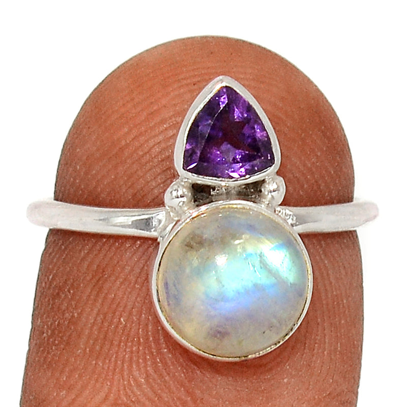 Rainbow Moonstone & Amethyst Faceted Ring - AMFR1583