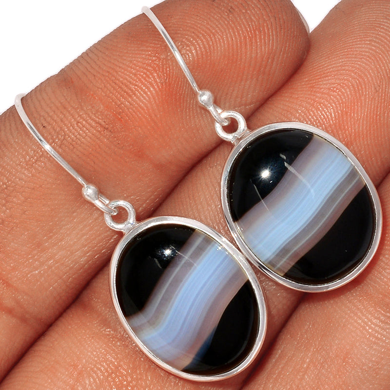 1.5" Black Banded Agate Earrings - BBAE545