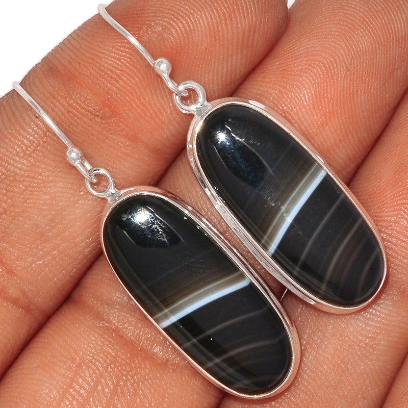 1.7" Black Banded Agate Earrings - BBAE554