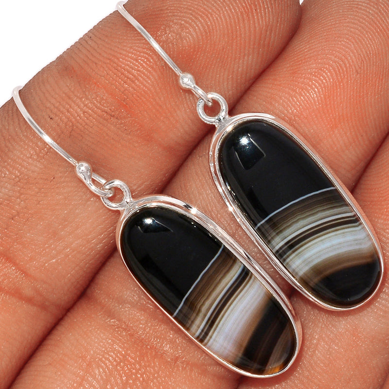 1.7" Black Banded Agate Earrings - BBAE567