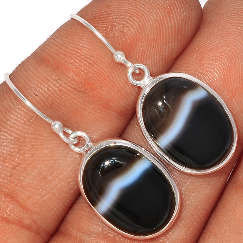 1.4" Black Banded Agate Earrings - BBAE569