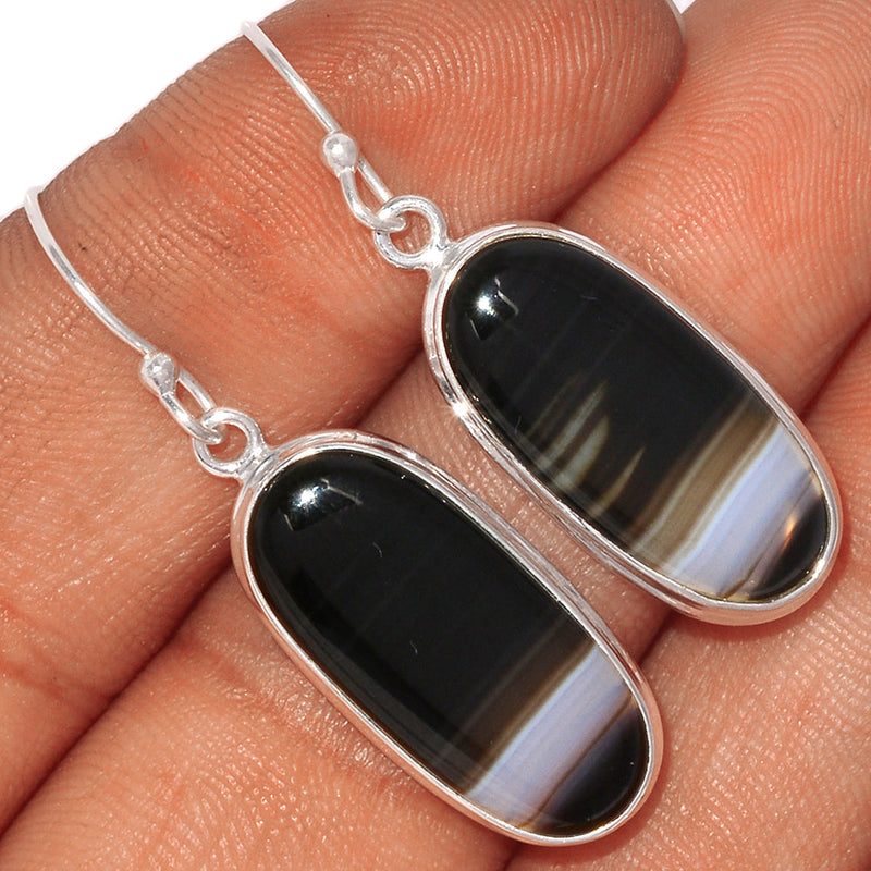 1.6" Black Banded Agate Earrings - BBAE574