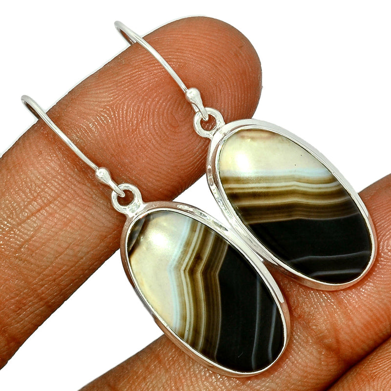 1.7" Black Banded Agate Earrings - BBAE607