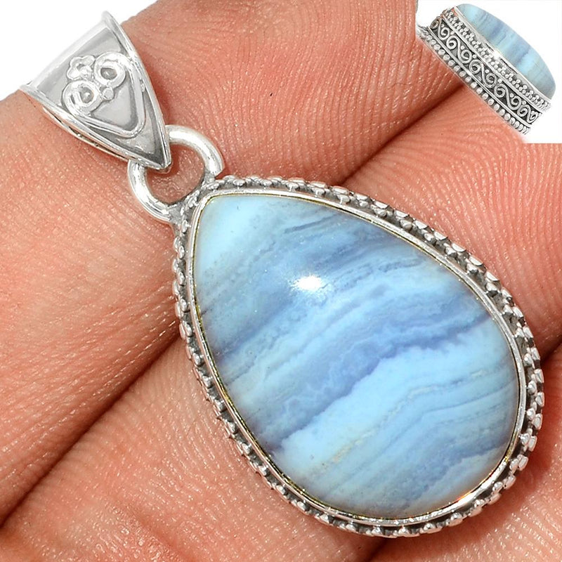 1.3" Fine Filigree - Blue Lace Agate Pendants - BLAP1589