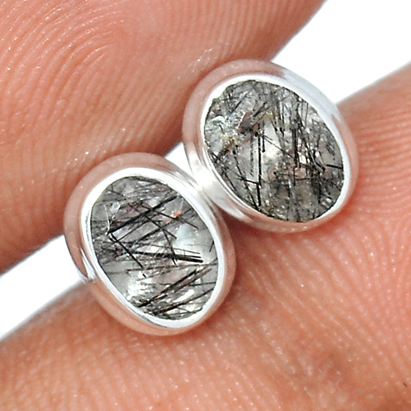 Black Rutilated Quartz Faceted Studs - BRFS13