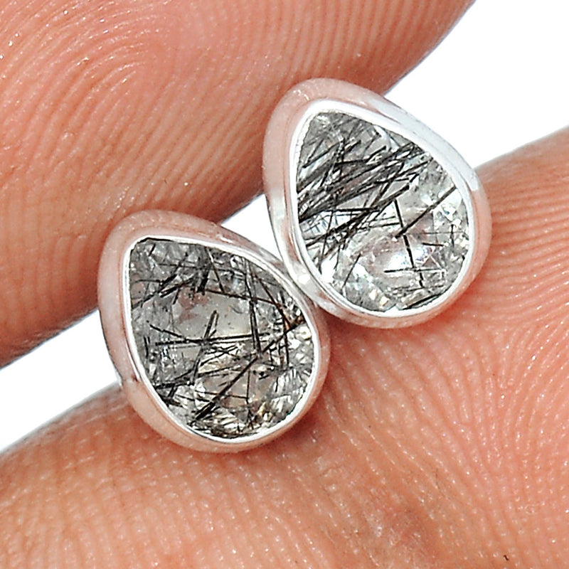 Black Rutilated Quartz Faceted Studs - BRFS23