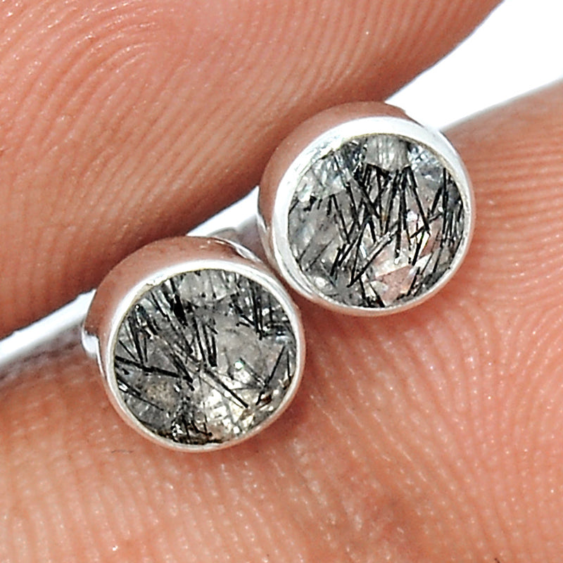 Black Rutilated Quartz Faceted Studs - BRFS31