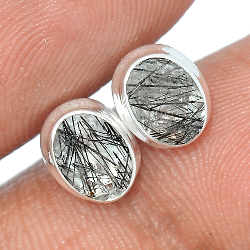 Black Rutilated Quartz Faceted Studs - BRFS44