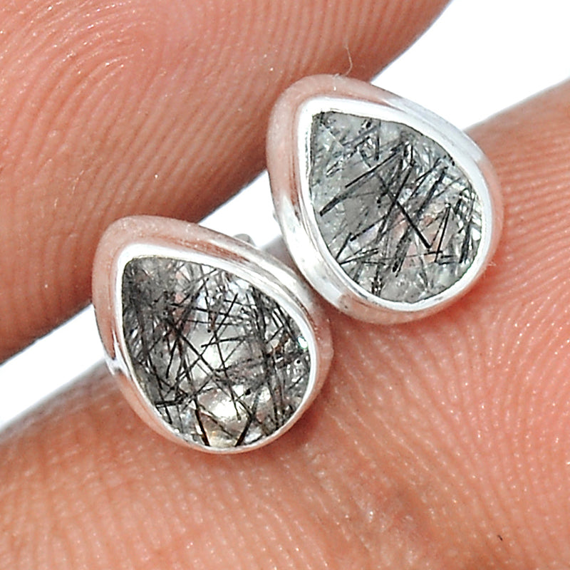 Black Rutilated Quartz Faceted Studs - BRFS49