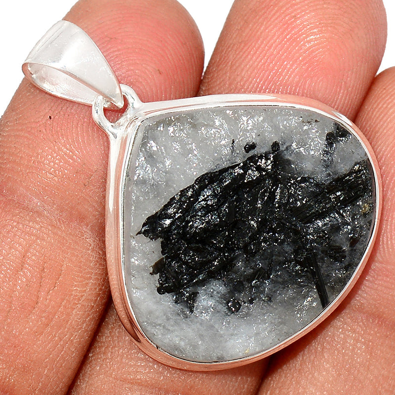 1.5" Black Tourmaline In Quartz Rough Pendants - BTIP12