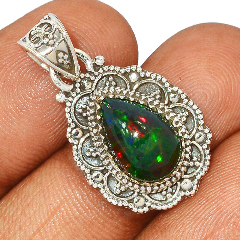 1.3" Large Filigree - Chalama Black Opal Pendants - CBOP522