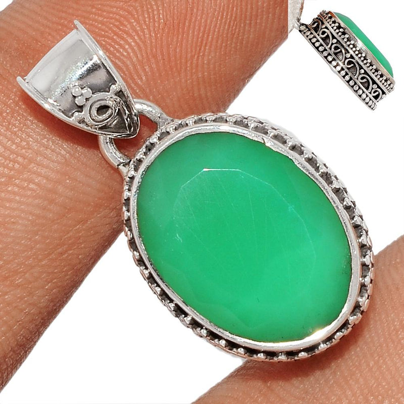 1.1" Fine Filigree - Chrysoprase Faceted Pendants - CPFP45