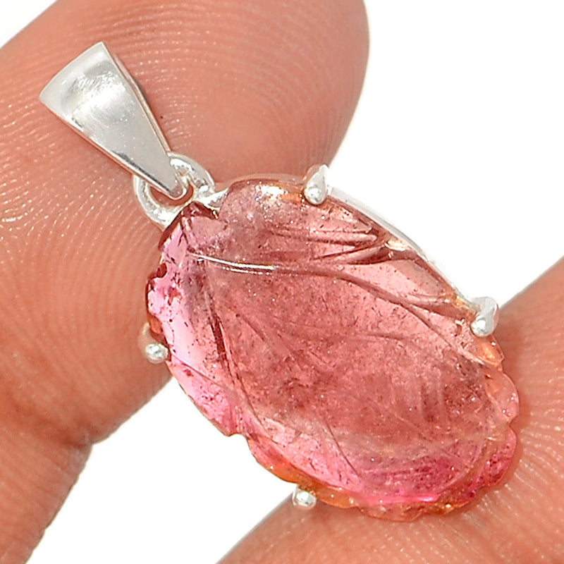 1.1" Claw - Carved Watermelan Tourmaline Slice Pendants - CWTP11