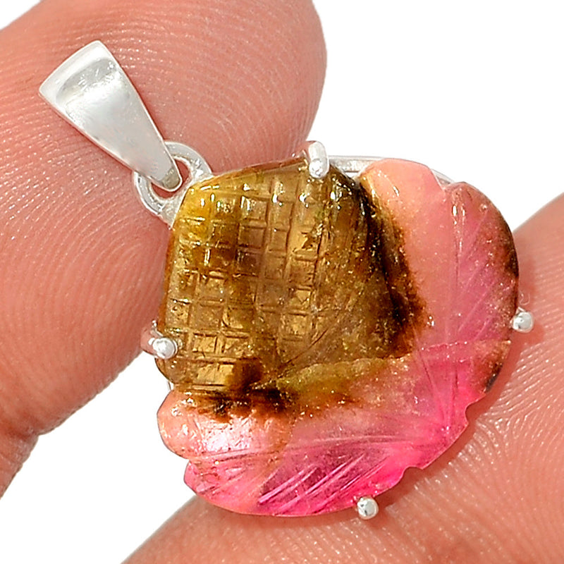 1.1" Claw - Carved Watermelan Tourmaline Slice Pendants - CWTP5