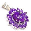 1.2" Purple Copper Turquoise With Amethyst Pendantst - P1394PCWA