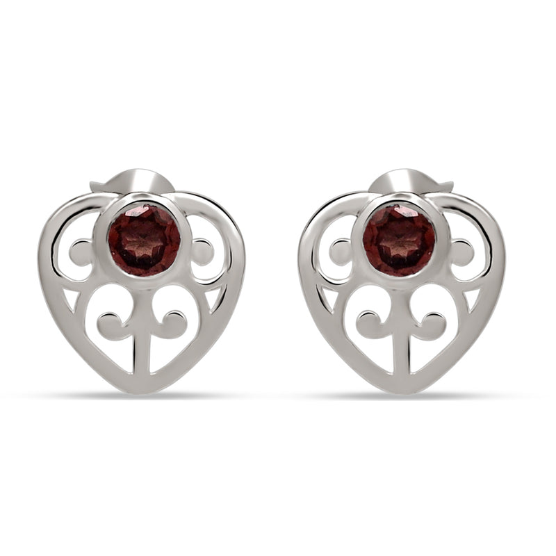 4*4 MM Round - Garnet Faceted Silver Earrings - ER2102G