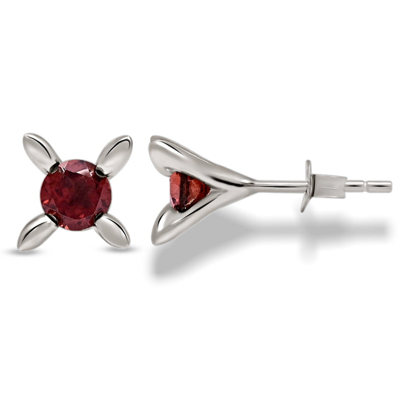 6*6 MM Round - Garnet Faceted Silver Earrings - ER2104G