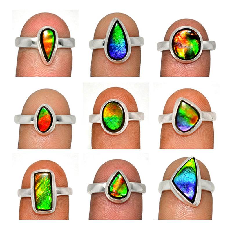 9 Pieces Mix Lot - Ammolite Ring - GAMLR1