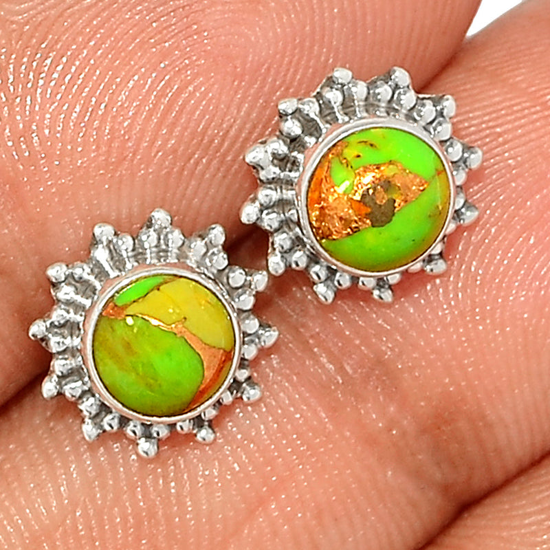 Small Filigree - Green Copper Turquoise Studs - GCTS250