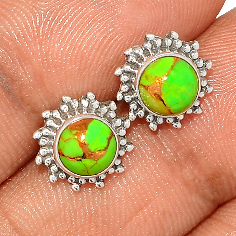 Small Filigree - Green Copper Turquoise Studs - GCTS252