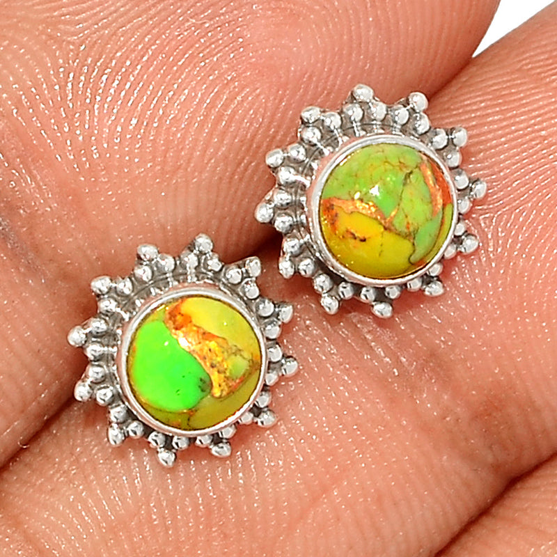 Small Filigree - Green Copper Turquoise Studs - GCTS254