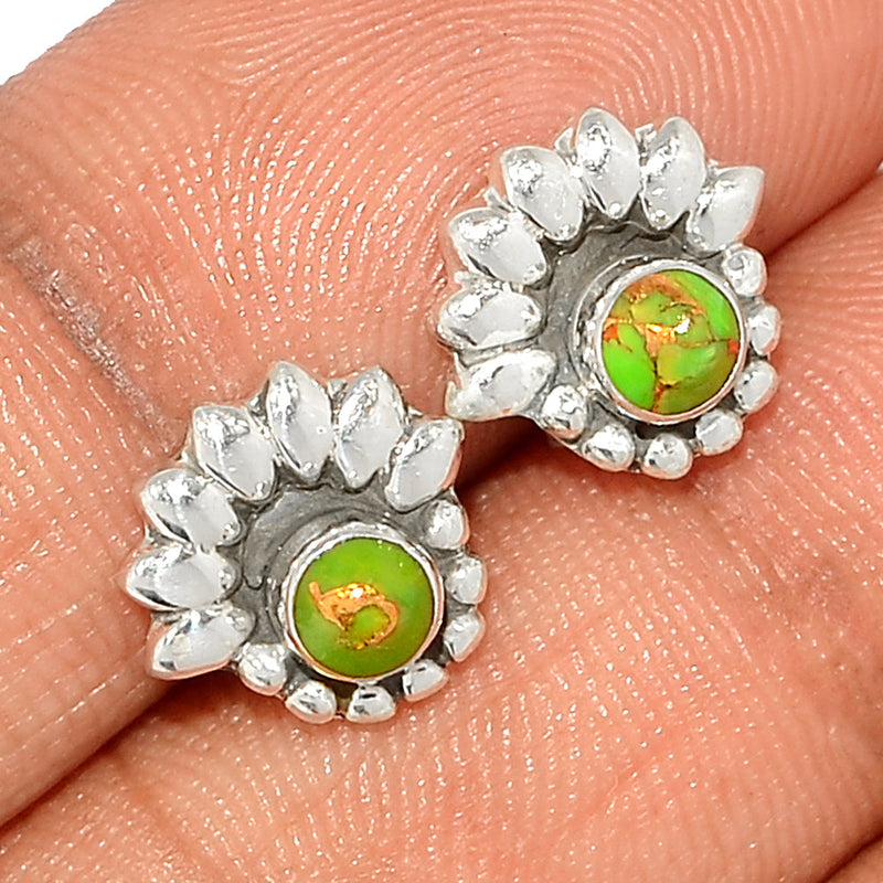 Small Filigree - Green Copper Turquoise Studs - GCTS255