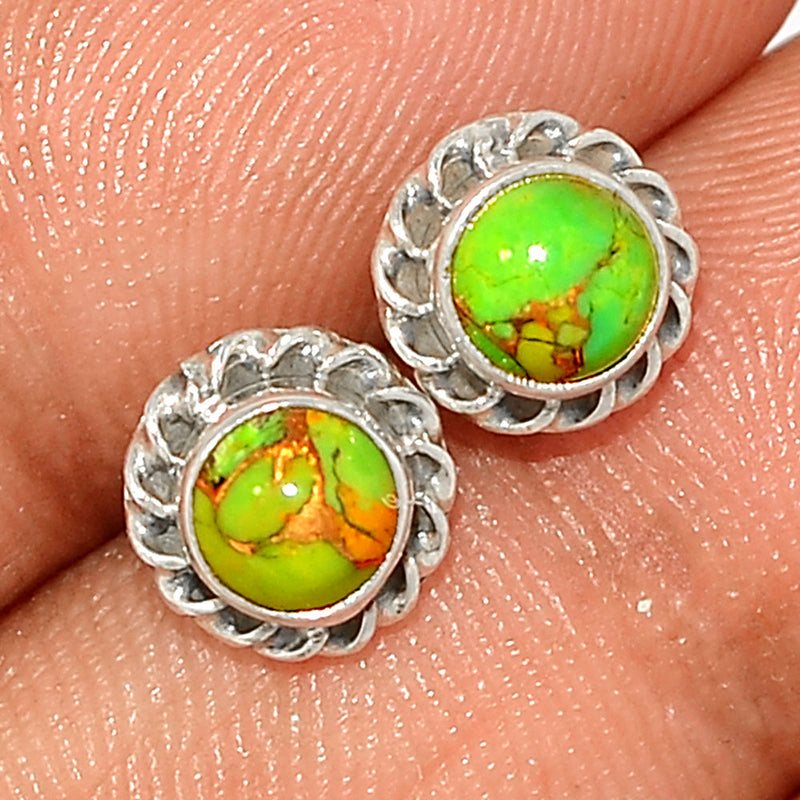 Small Filigree - Green Copper Turquoise Studs - GCTS256