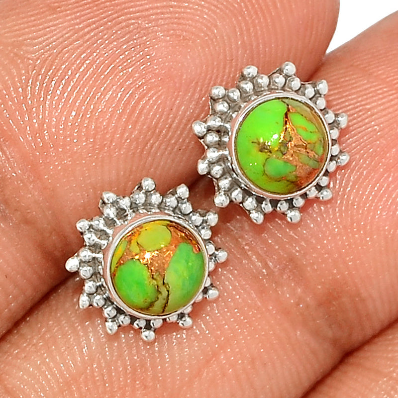 Small Filigree - Green Copper Turquoise Studs - GCTS260