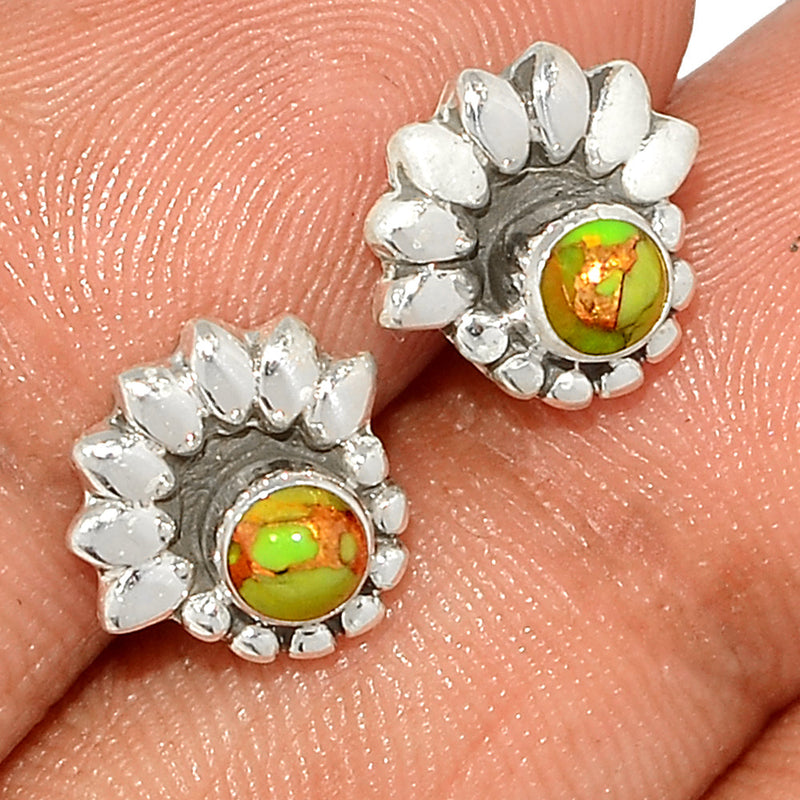 Small Filigree - Green Copper Turquoise Studs - GCTS263