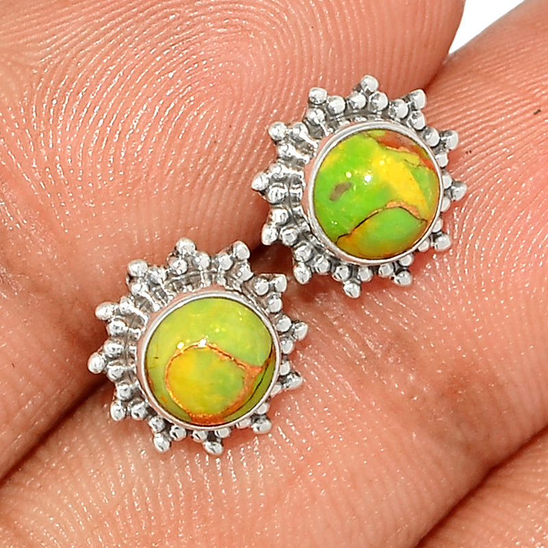 Small Filigree - Green Copper Turquoise Studs - GCTS264