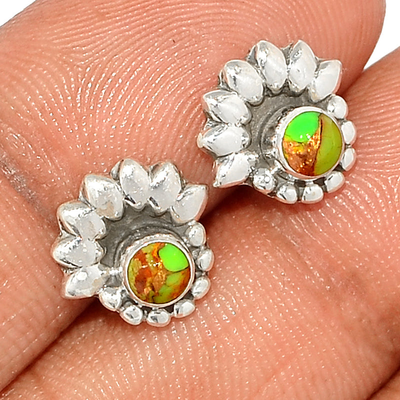 Small Filigree - Green Copper Turquoise Studs - GCTS266