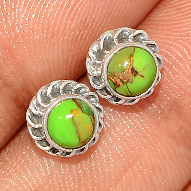 Small Filigree - Green Copper Turquoise Studs - GCTS269