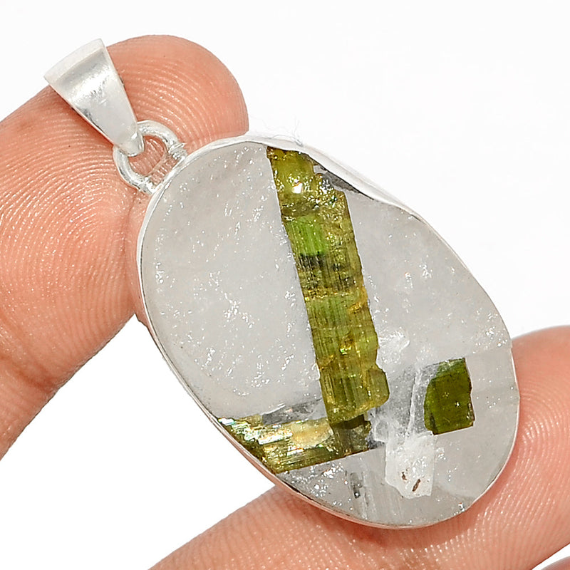 1.7" Green Tourmaline In Quartz Pendants - GEQP255