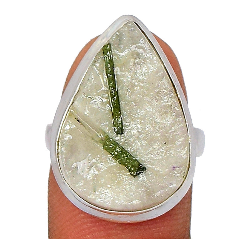 Green Tourmaline In Quartz Ring - GEQR90