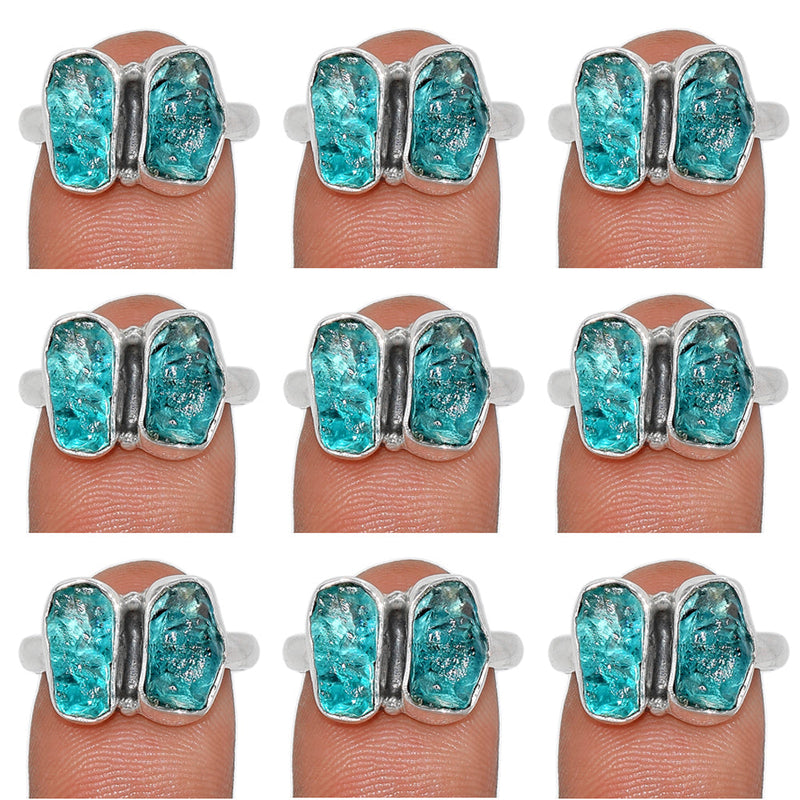 10 Pieces Mix Lot - Neon Blue Apatite Ring - GNBAR2