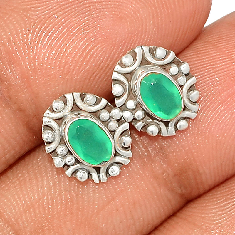 Small Filigree - Green Onyx Faceted Studs - GOFS147