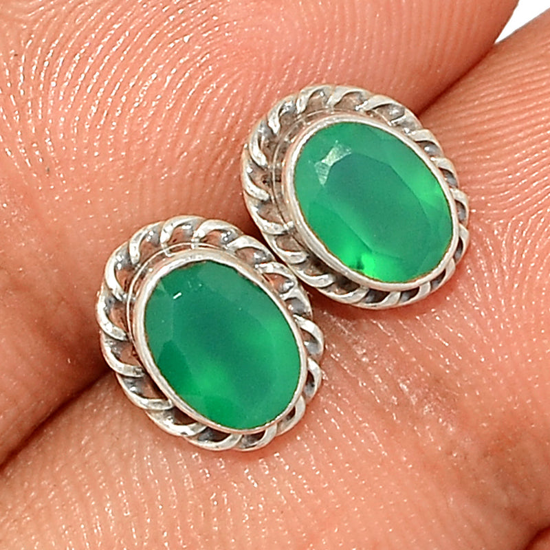 Small Filigree - Green Onyx Faceted Studs - GOFS150