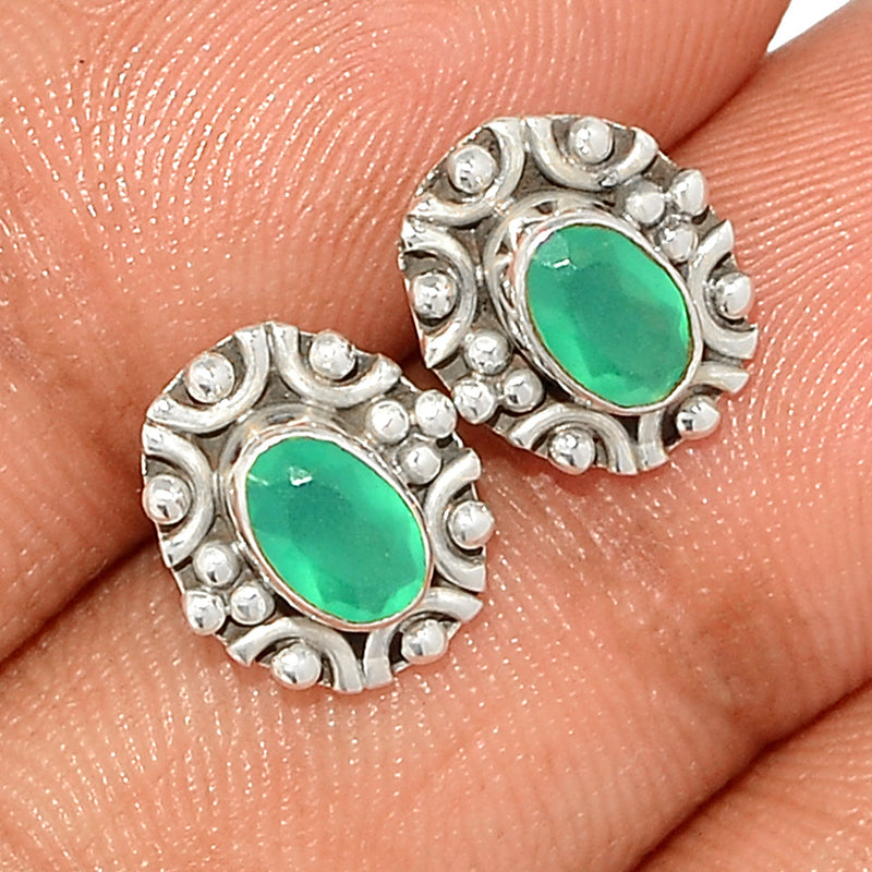 Small Filigree - Green Onyx Faceted Studs - GOFS153