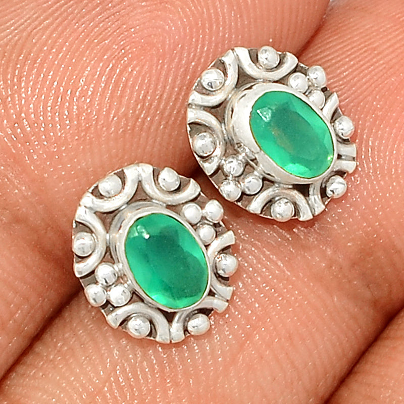 Small Filigree - Green Onyx Faceted Studs - GOFS162