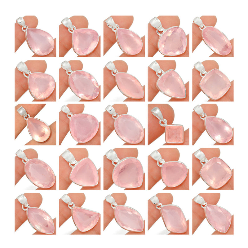 250 Grams Mix Lot - Rose Quartz Faceted Pendants - GRQFP1