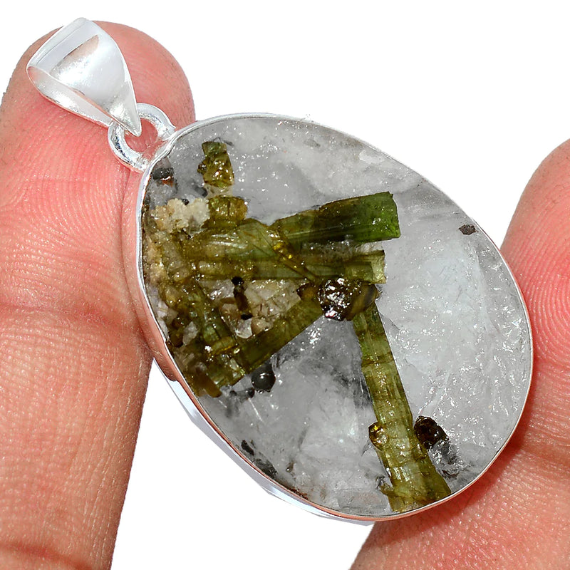 1.7" Green Tourmaline In Quartz Pendants - GEQP243