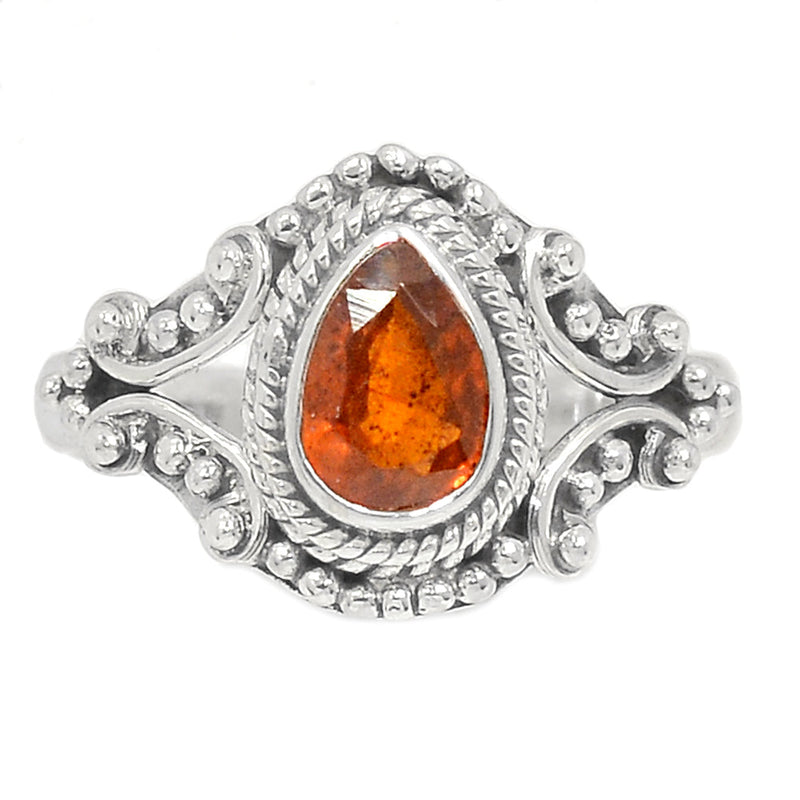 Small Filigree - Hessonite Garnet Faceted Ring - HFGR388